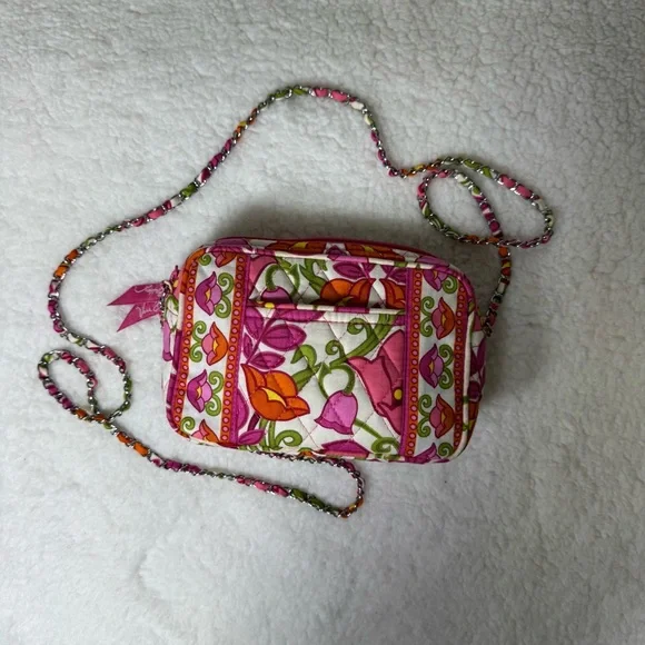 Vera Bradley Quilted Floral Mini Crossbody Bag Pink Green Phone Purse - Picture 1 of 10